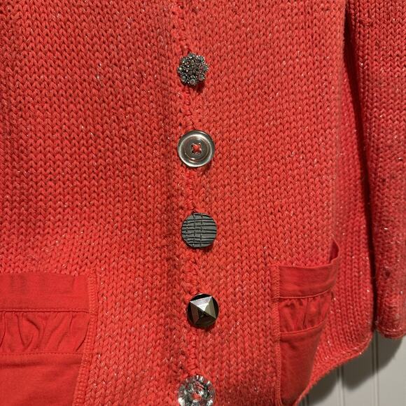 Pure Handknit Coral Cardigan Sweater Artsy Buttons Lagenlook Size XL - Picture 3 of 6